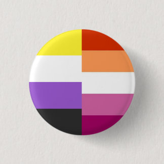 Nonbinaire lesbische 50-50% (beiden) vlag mashup ronde button 3,2 cm