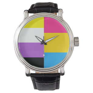 Nonbinaire pansexuele duale trotsvlag horloge