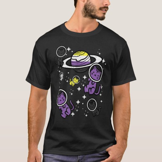 Nonbinary Cats Space Enby Pride Flag Lgbt Girls Ki T-shirt (Voorkant)