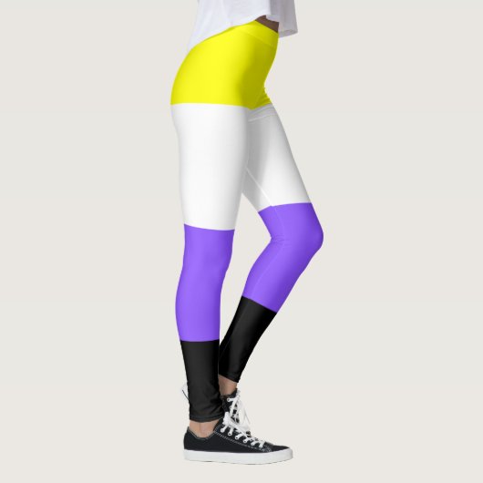 Nonbinary Flag Geel Wit Paarse Zwart Gestreept Leggings (Rechts)