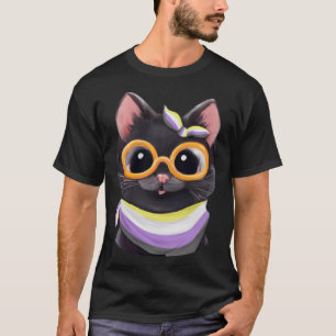 Nonbinary Flag Kleuren een Leuke Kat voor Enby Gem T-shirt
