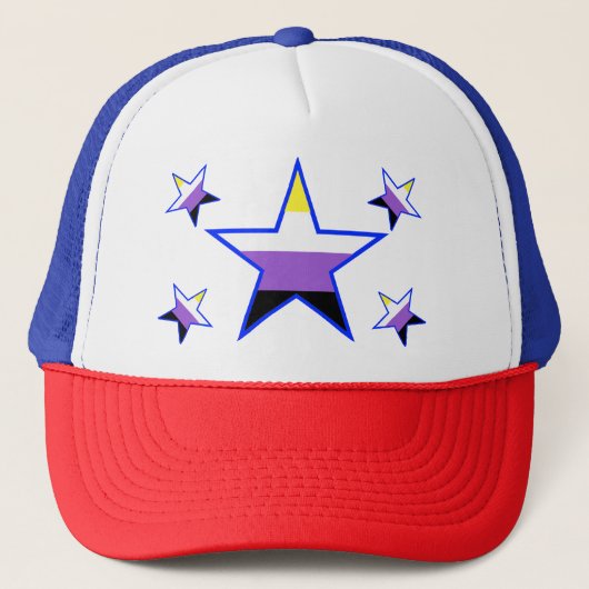 Nonbinary Flag Stars Trucker Hat Pet (Voorkant)
