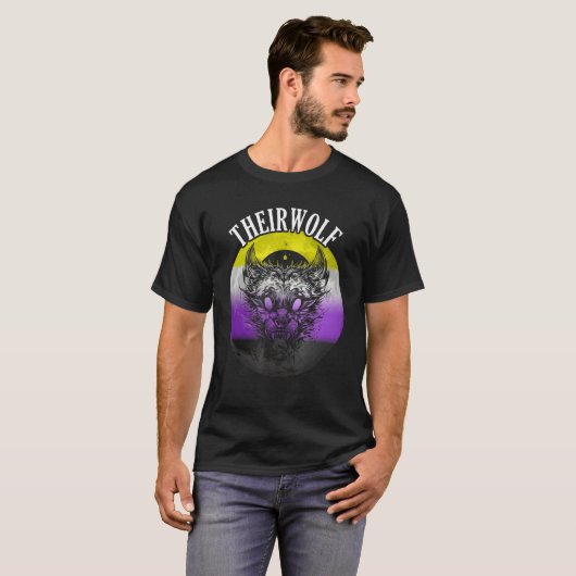 Nonbinary Flag Theirwolf Nonbinary Pride LGBTQ Gen T-shirt (Voorkant volledig)