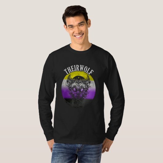 Nonbinary Flag Theirwolf Nonbinary Pride LGBTQ Gen T-shirt (Voorkant volledig)
