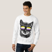 Nonbinary Gay Pride Cat LGBT zonnebrillen Trui (Voorkant volledig)