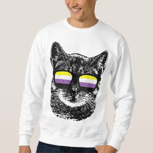 Nonbinary Gay Pride Cat LGBT zonnebrillen Trui (Voorkant)