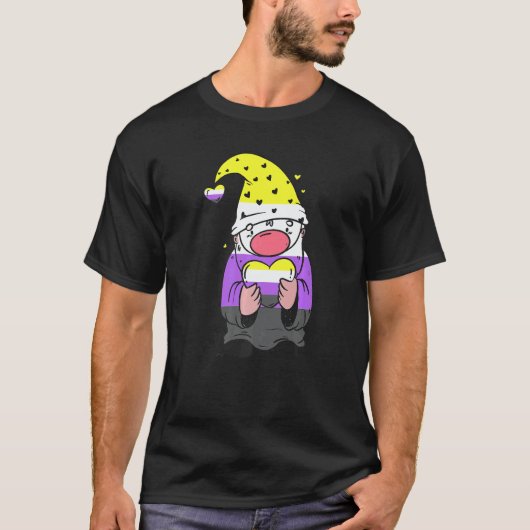 Nonbinary Gnome Heart Nonbinary Flag LGBT Nonbinar T-shirt (Voorkant)