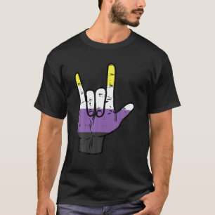 Nonbinary I hou van je hand Taal Enby NB Pr T-shirt