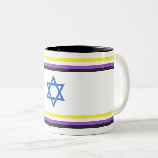 Nonbinary Israel Pride Flag Tweekleurige Koffiemok (Voorkant rechts)