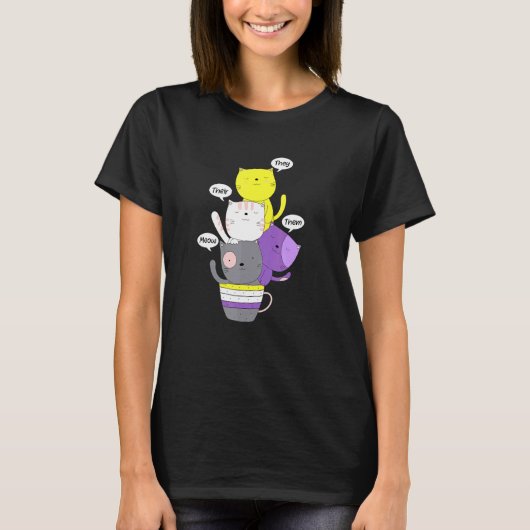 Nonbinary kat zij hun Genderqueer Pride K T-shirt (Voorkant)