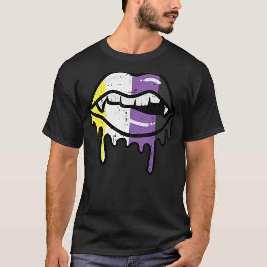 Nonbinary Lip Bite Drip Non Binary Enby Pride LGBT T-shirt (Voorkant)