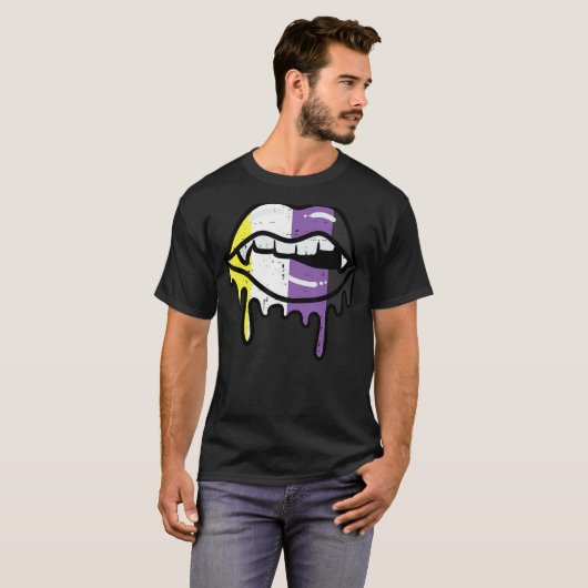 Nonbinary Lip Bite Drip Non Binary Enby Pride LGBT T-shirt (Voorkant volledig)