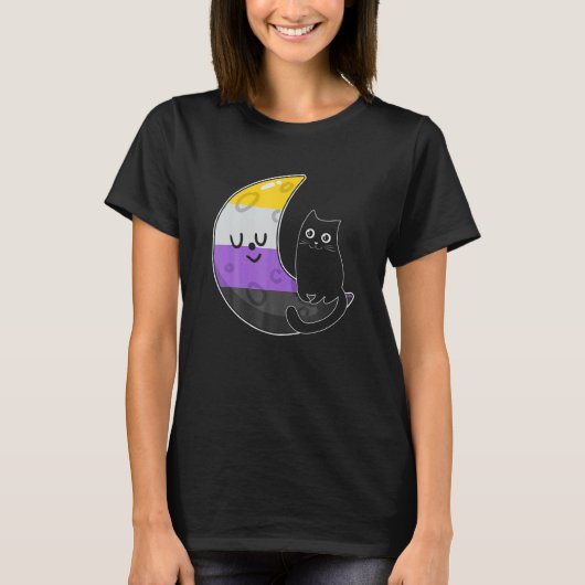 Nonbinary moon Space Cat LGB Pride met NB non Bin T-shirt (Voorkant)