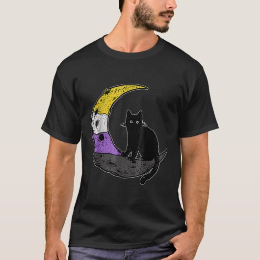 Nonbinary Moon Space Cat LGBT NonBinary Flag 2022 T-shirt (Voorkant)