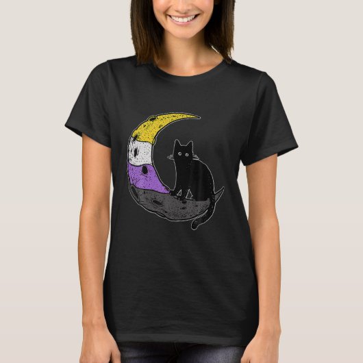 Nonbinary Moon Space Cat Lgbt Pride T-shirt (Voorkant)