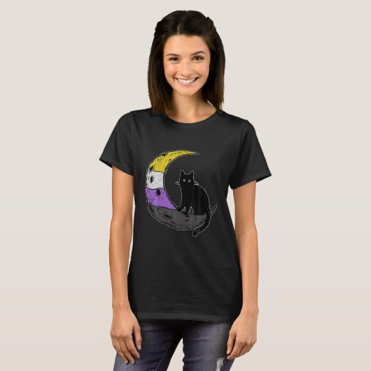 Nonbinary Moon Space Cat Lgbt Pride T-shirt (Voorkant volledig)