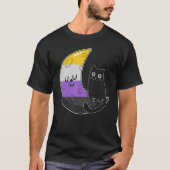 Nonbinary moon Space Cat LGBT Pride with NB Non Bi T-shirt (Voorkant)