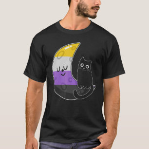 Nonbinary moon Space Cat LGBT Pride with NB Non Bi T-shirt