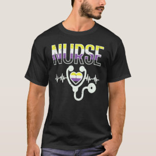 Nonbinary Nurse Heart Stethoscoop Enby P T-shirt