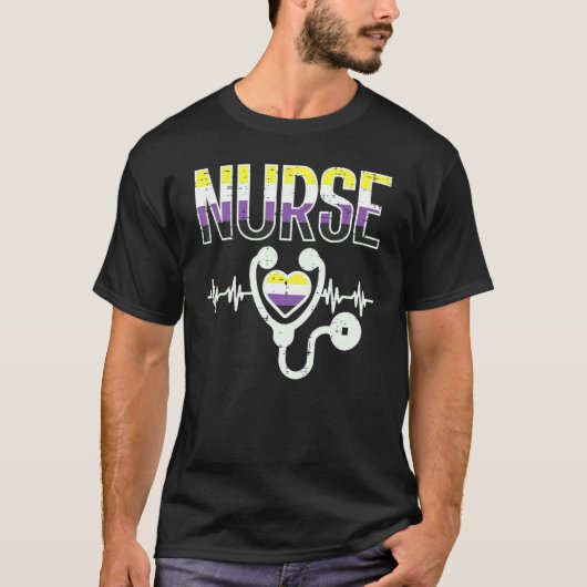 Nonbinary Nurse Heart Stethoscoop Enby P T-shirt (Voorkant)