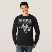 Nonbinary Nurse Heart Stethoscoop Enby P T-shirt (Voorkant volledig)