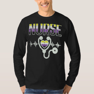 Nonbinary Nurse Heart Stethoscoop Enby P T-shirt