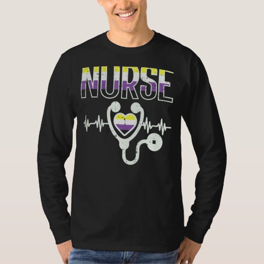 Nonbinary Nurse Heart Stethoscoop Enby P T-shirt (Voorkant)