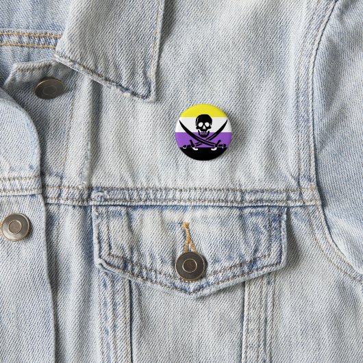 Nonbinary Pirate Pride Flag Button (In situ)