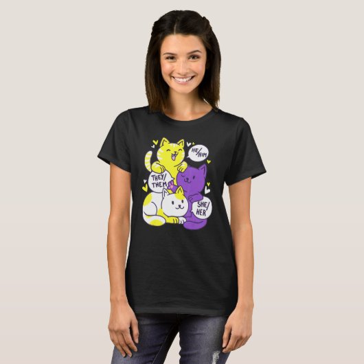 Nonbinary Pride Cat Lgbt Non Binary Flag Cute Cats T-shirt (Voorkant volledig)