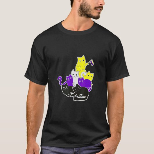 Nonbinary Pride Cat Lgbtq niet Binaire Vlag Pride T-shirt (Voorkant)
