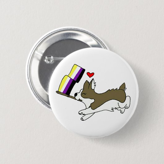 Nonbinary Pride Corgi Pin Ronde Button 5,7 Cm (Voorkant /achterkant)