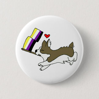 Nonbinary Pride Corgi Pin Ronde Button 5,7 Cm
