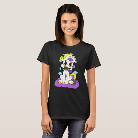 Nonbinary Pride Cute Unicorn Clouds Nonbinary Flag T-shirt (Voorkant volledig)