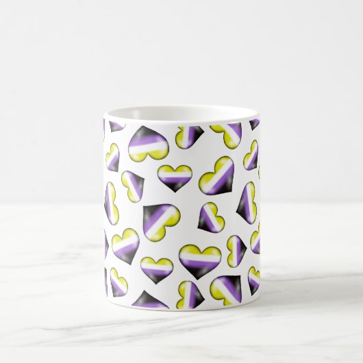 Nonbinary Pride Flag Hearts Coffee Mok (Center)