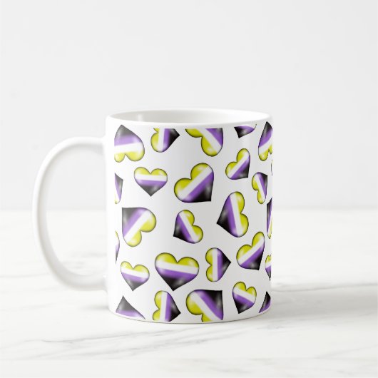 Nonbinary Pride Flag Hearts Coffee Mok (Links)