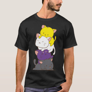 Nonbinary Pride Flag Kawaii Cats Cute LGBTQ Non-bi T-shirt