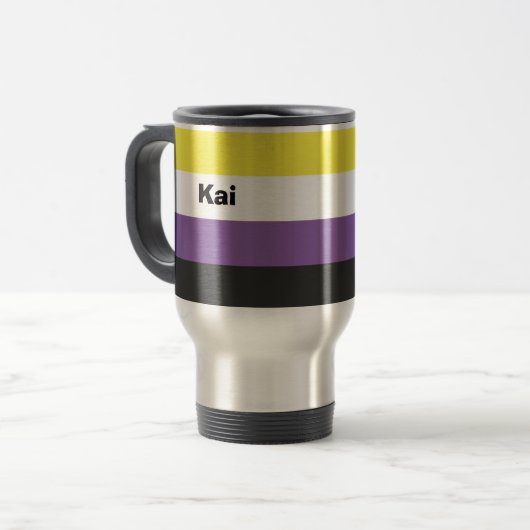 Nonbinary Pride Flag Name of Monogram Reisbeker (Voorkant links)