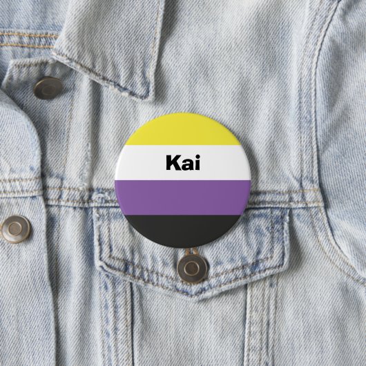 Nonbinary Pride Flag Name of Monogram Ronde Button 7,6 Cm (In situ)