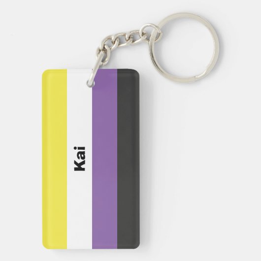 Nonbinary Pride Flag Name of Monogram Sleutelhanger (achterkant)