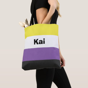 Nonbinary Pride Flag Name of Monogram Tote Bag