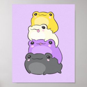 Nonbinary Pride Frog - Cute Kawaii esthetic Frog Poster