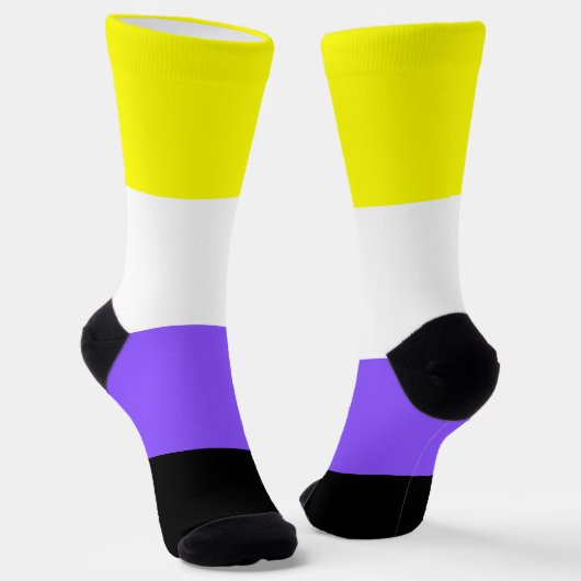 Nonbinary Pride Geel Wit Paarse Gestreept LGBT Sokken (Gebogen)