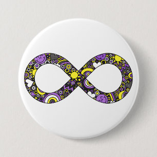 Nonbinary Pride Infinity Neurodiverse Doodle Ronde Button 7,6 Cm
