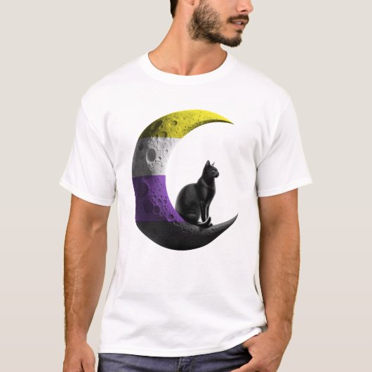 Nonbinary Pride LGBTQ Space Cat Moon LGBT T-shirt (Voorkant)