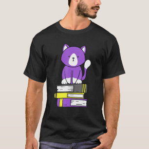 Nonbinary subtiel Pride Cute Cat Book Pile Non Bin T-shirt