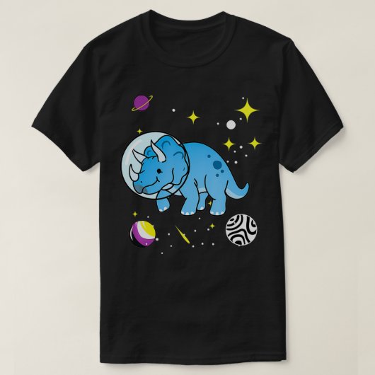 Nonbinary Triceratops in ruimte nonbinary Pride T-shirt (Design voorkant)