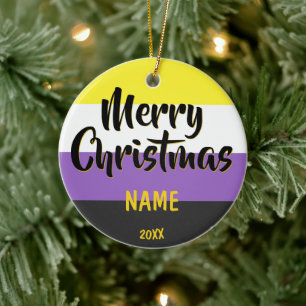 Nonbinary vlag Persoonlijke Kerstmis Keramisch Ornament