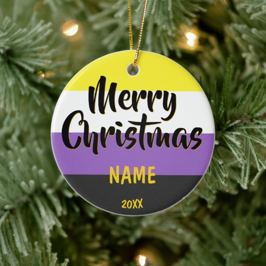 Nonbinary vlag Persoonlijke Kerstmis Keramisch Ornament (Boom)