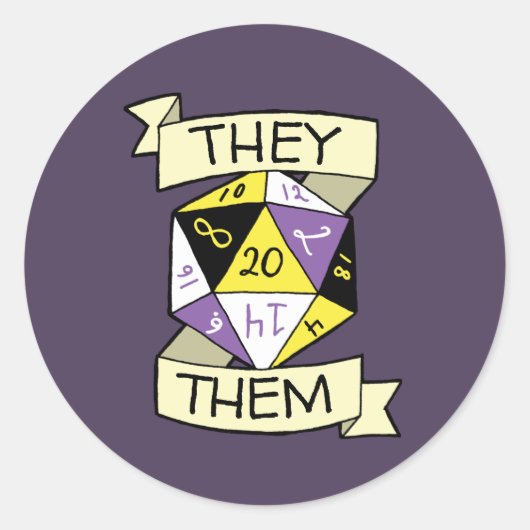 Nonbinary zij de randapparaten D20 Tabletop Dice Ronde Sticker (Voorkant)