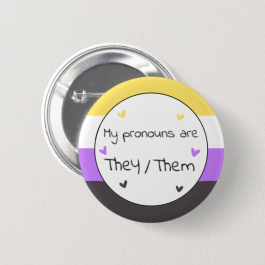 Nonbinary zij/Them Pronoun Pin Ronde Button 5,7 Cm (Voorkant /achterkant)